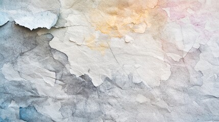 Artistic Kraft Paper Texture, close-up view of light gray kraft paper featuring vibrant watercolor paint splashes, ideal for creative projects and backgrounds