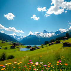 Fototapeta premium landscape with lake and mountains