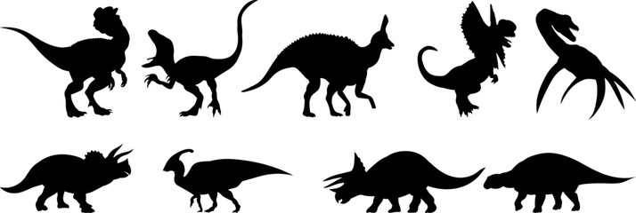 set of dinosaurs silhouette on white background, vector