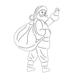 santa waving hand sketch on white background, vector