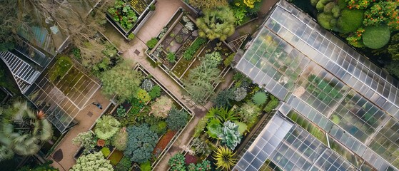 Fototapeta premium Elevated glimpse into the historic glasshouse at London's botanical haven