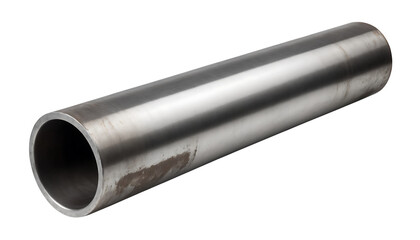 A neatly arranged stack of shiny steel metal pipes, evenly aligned and isolated on a white background, with a clean and sharp cutout, perfect for a PNG file format