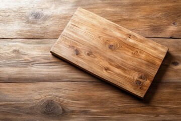 Aged Wooden Cutting Board on Rustic Table Setting with Fresh Ingredients for Cooking and Food Preparation