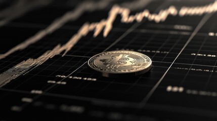 Business performance background with a rising stock chart, economic data, and financial trends, coin on stock chart 