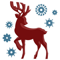 Hirsch im Winter unter Schneeflocken