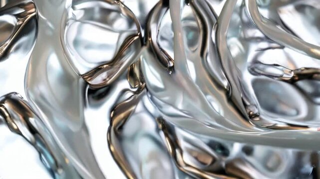 render of fluid metal shapes, twisted silver and shiny chrome