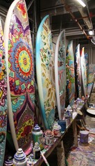 Fototapeta premium Surfboard Art Workshop: Creating Custom Oceanic Designs for Beach Lovers
