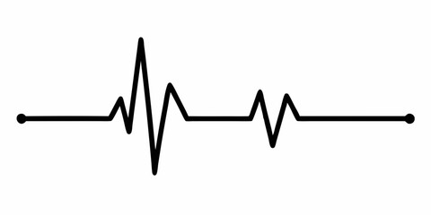 Heart beat one line. Continuous lines heart beats drawing. Wave pulse. Hand draw heartbeat. Design heartbeat for print. Black silhouette cardiogram isolated on white background