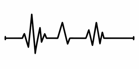 Heart beat one line. Continuous lines heart beats drawing. Wave pulse. Hand draw heartbeat. Design heartbeat for print. Black silhouette cardiogram isolated on white background