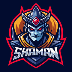 Obraz premium Esports logo of a shaman featuring a fierce character design with distinct colors and sharp detailing, ideal for gaming teams and competitions