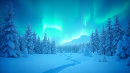 Polar Lights Over Frosted Forest