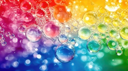 Fototapeta premium Close-up image of floating rainbow bubbles, background, wallpaper