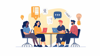 Virtual team meeting, with participants discussing and brainstorming ideas through a video call    