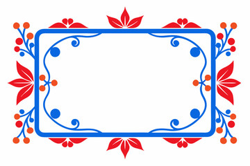 Blue red rectangle floral ornament corner frame on white background