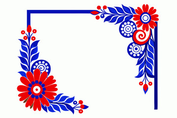 Obraz premium Blue red rectangle floral ornament corner frame on white background