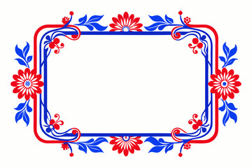 Obraz premium Blue red rectangle floral ornament corner frame on white background
