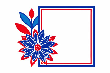 Obraz premium Blue red rectangle floral ornament corner frame on white background