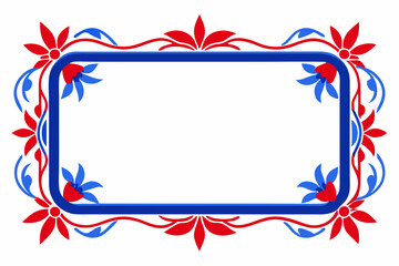 Obraz premium Blue red rectangle floral ornament corner frame on white background