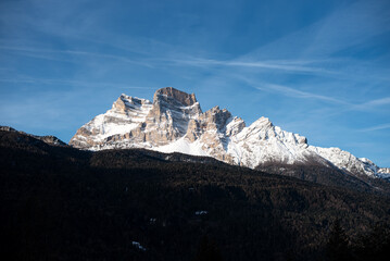 snow covered italian mountains, dolomites, dolomiti