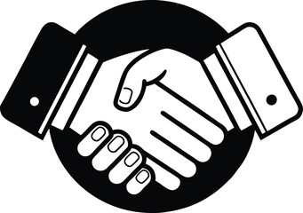 A line-art illustration of two shaking hands representing partnership and cooperation