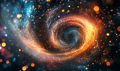 Colorful swirling vortex with glowing particles