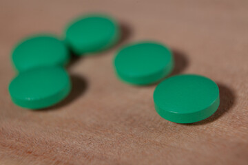 close up of pills on table