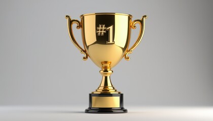 Golden trophy cup with number one symbolizing success and achievement