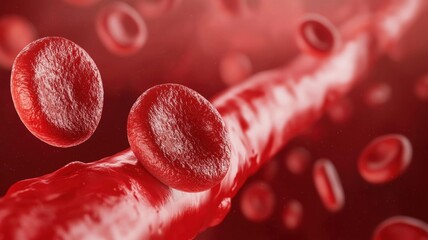 Fototapeta premium Red blood cells flowing in bloodstream, isolated on white background