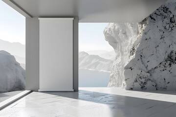 Modern Minimalist Interior with Scenic Mountain View