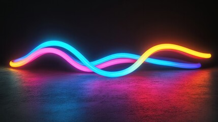 3d rendering, abstract background of colorful neon wavy line glowing in the dark. Modern simple wallpaper
