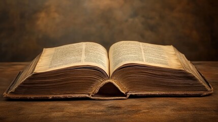 Obraz premium Vintage Open Book on Wooden Table with Soft Background