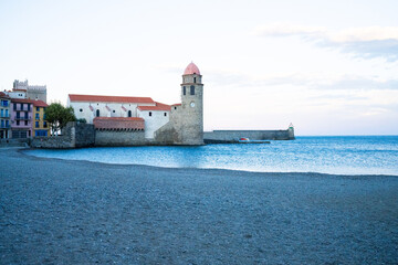 watchtower sea water tower medieval beach Collioure