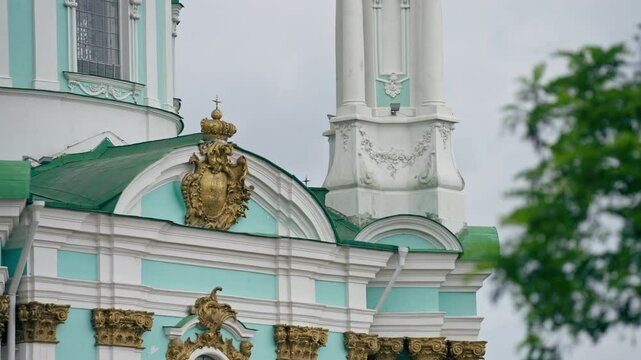 ukraine Kyiv summer august 2, 2024 st. Andrew's church ancient architecture bas-relief upper shaft podol