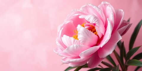 A delicate pink peony flower blooms against a backdrop of soft pink hues and pastel colors, adding a touch of elegance to the scene., garden flowers, botanical