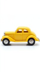 Obraz premium Vintage Yellow Toy Car on White Background