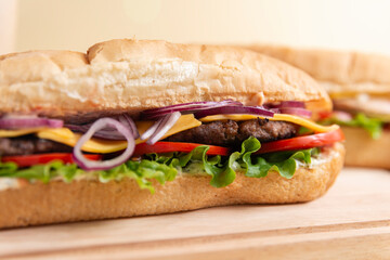 sandwich on a wooden board