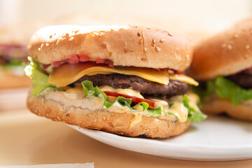 hamburger on a white plate