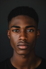 Obraz premium Intense Portrait of a Young Man with Dramatic Lighting Against Dark Gray Background