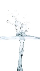 A high-speed photograph capturing a dynamic water splash isolated against a clean white background, abstract, freshness, splash