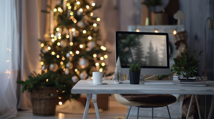 christmas decoration on desk with free space