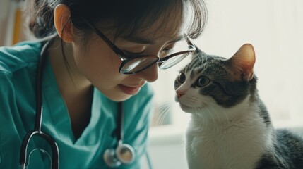 Compassionate Veterinarian Interacting with a Cat