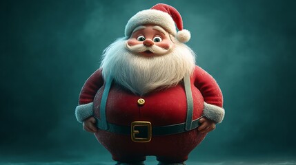 Merry Santa Claus with a big belly playful expression and suspenders over cozy trousers isolated background brings out his festive look