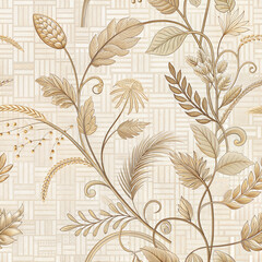 Golden botanical pattern on a beige background 