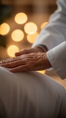 Fototapeta premium Healing energy session: gentle hands and warm light creating a calming atmosphere