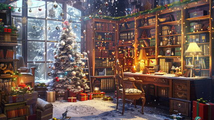 christmas decoration on desk with free space