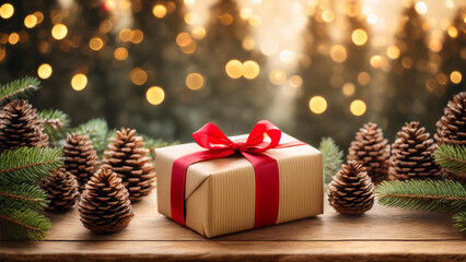 Christmas Decor on Wooden Table with Star-Shaped Lights