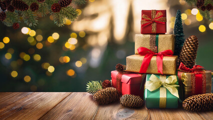 Natural Christmas Decor with Gifts and Warm Lights