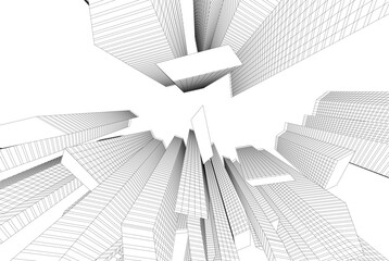 Naklejka premium Modern city architecture 3d illustration