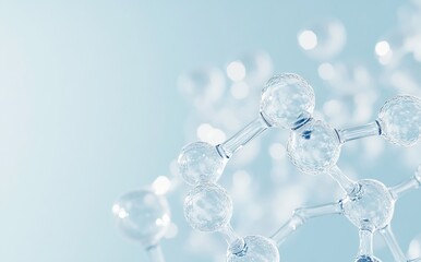 Transparent Water Molecules on Light Blue Background. AI generated illustration