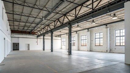 Industrial loft with exposed white concrete walls and metal beams, urban loft, industrial decor, white concrete wall, industrial loft